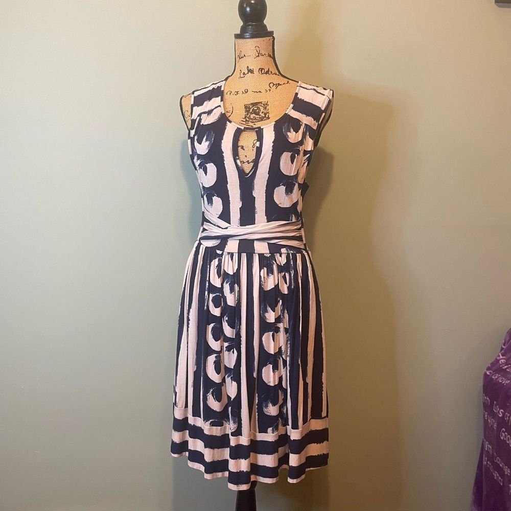 Anthropologie Navy and White Printed Midi Dress